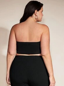 SHEIN BASICS 女性加大碼實色無肩帶上衣,不對稱下擺設計 - 黑色 - 查看 2