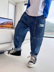 2024 New Spring/Autumn Style For Tween Boy, Denim Pants With Diagonal Pockets, Worker Style