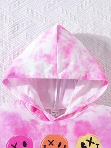 2入組青少年女孩扎染臉部圖案短袖T恤和緊身褲