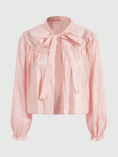 Kawaii Women'S Tie Neckline Bell Sleeve Blouse