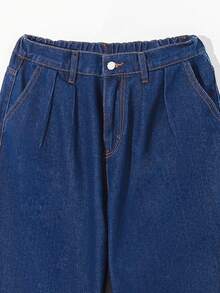 青少年男童青少年中腰寬腿牛仔褲,折疊腰線和褶皺設計 - 藍色 - 查看 3