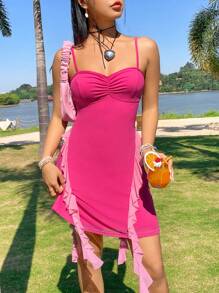 Soleia Women's Splice Ruffle Hem Cami Dress