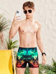 SHEIN Teenage Boys' Colorful Holographic Number Print Tight Swim Shorts - Multicolor - View 6