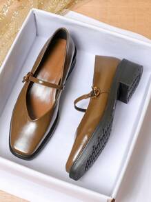 2023年秋冬季節女性高跟鞋 ,厚跟瑪莉珍鞋,帶防滑防水平台,大尺碼41-43號女鞋 - 棕色 - 查看 6