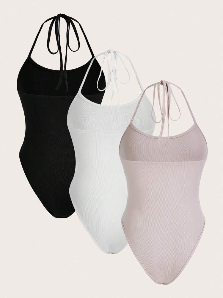 Women'S Solid Color Slim Fit Halterneck Bodysuit