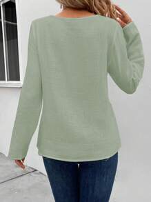 SHEIN LUNE Women's Fashionable Personalized Buttoned Collar Shirt - Green - View 2