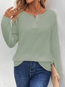 SHEIN LUNE Women's Fashionable Personalized Buttoned Collar Shirt - Green - View 5