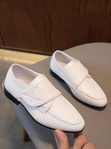 兒童簡約白色低領真皮鞋,附有魔鬼氈 - 白色 - 查看 3