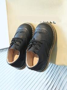 男童舒适系带平底鞋，时尚潮流 - 黑色 - 查看 2