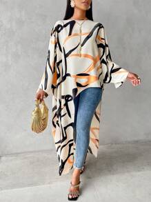 SOLERSUN 全印花圓領不對稱下擺休閒襯衫 - 杏色 - 查看 5