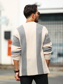 男士色塊長袖開襟羊毛衫 - 彩色 - 查看 2