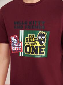 HELLO KITTY AND FRIENDS | SHEIN 男款卡通印花短袖t卹 - 酒紅色 - 查看 4