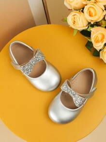 Spring/Summer Newborn Baby & Toddler Girls' Shoes With Flat Soles, Bow Knot Detail For Autumn - Silver - View 2