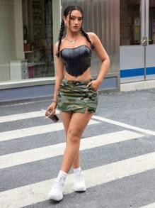 SHEIN ICON 性感迷彩印花迷你牛仔裙 - 彩色 - 查看 6