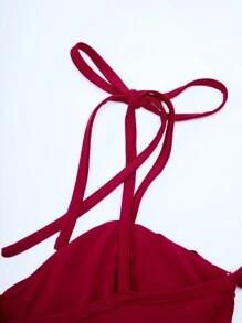 SHEIN Unity Của phụ nữ Màu thuần Off Shoulder Tay áo chuông Váy Dây - Màu Đỏ Sâu - Xem 6