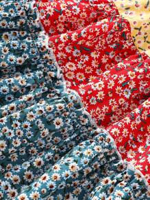 SHEIN Kleid Mit Farbigen Blöcken, Vierkant-ausschnitt Und Puff-ärmel Für Junge Mädchen Mit Floralem Muster - Verschiedenfarbig - Übersicht 7