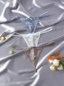 3pcs/Set Women's Lace Bow Knot Thong Underwear Lingerie - Multicolor - View 1