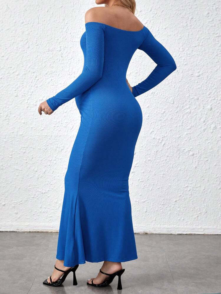 Maternity Solid Color Off Shoulder Mermaid Dress