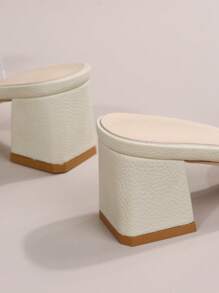 New Arrivals Square Toe Beige Fashionable Faux Leather Bow Knot Block Heel Sandals For Summer And Autumn - Beige - View 5