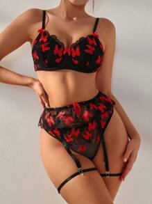 Women's Bowknot Mesh Sexy Lingerie Set (Valentine's Day Theme) - Multicolor - View 1