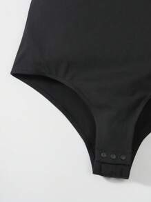Ruffle Rim Off Shoulder Bodysuit - Black - View 4