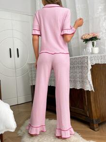 Women's Color Blocked Short Sleeve Pajama Set Holidayseason
