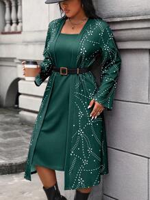 SHEIN Clasi Vestido 2 En 1 Estampado Con Patrón De Flores Para Mujeres De Talla Grande - Verde - Ver 8