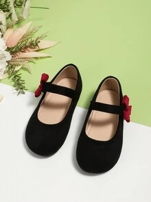 New Arrival Girls' Velvet Retro Bowknot Flats Casual Shoes, Soft Sole Comfortable Dance Student Mary Jane Shoes For Daily Wear In Autumn And Winter - Black - View 3