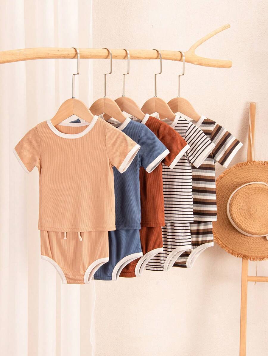 Baby Boys' Color Block Rolled Edge Short Sleeve T-Shirt And Shorts Set - Multicolor - View 1