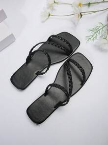 New Style Women'S Fashion Braided Belt Black Flat Sandals - Black - View 5