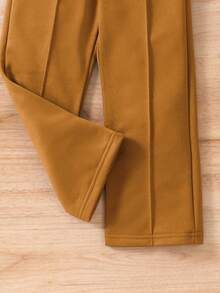 SHEIN Little Girls' Simple Fashionable Wide Leg Pants/Sweatpants For Sports And Casual Wear, Four Seasons - Brown - View 3