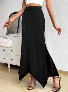 SHEIN Privé 女士情人节不对称下摆鱼尾裙 - 黑色 - 查看 4
