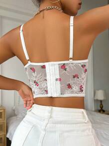 女士花卉蕾丝钢圈文胸 - 白色 - 查看 2