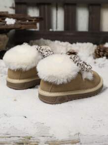 1雙甜美可愛女童冬季雪靴,裝飾有蝴蝶結,保暖又容易穿脫 - 卡其色 - 查看 3