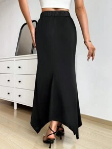 SHEIN Privé 女士情人节不对称下摆鱼尾裙 - 黑色 - 查看 2