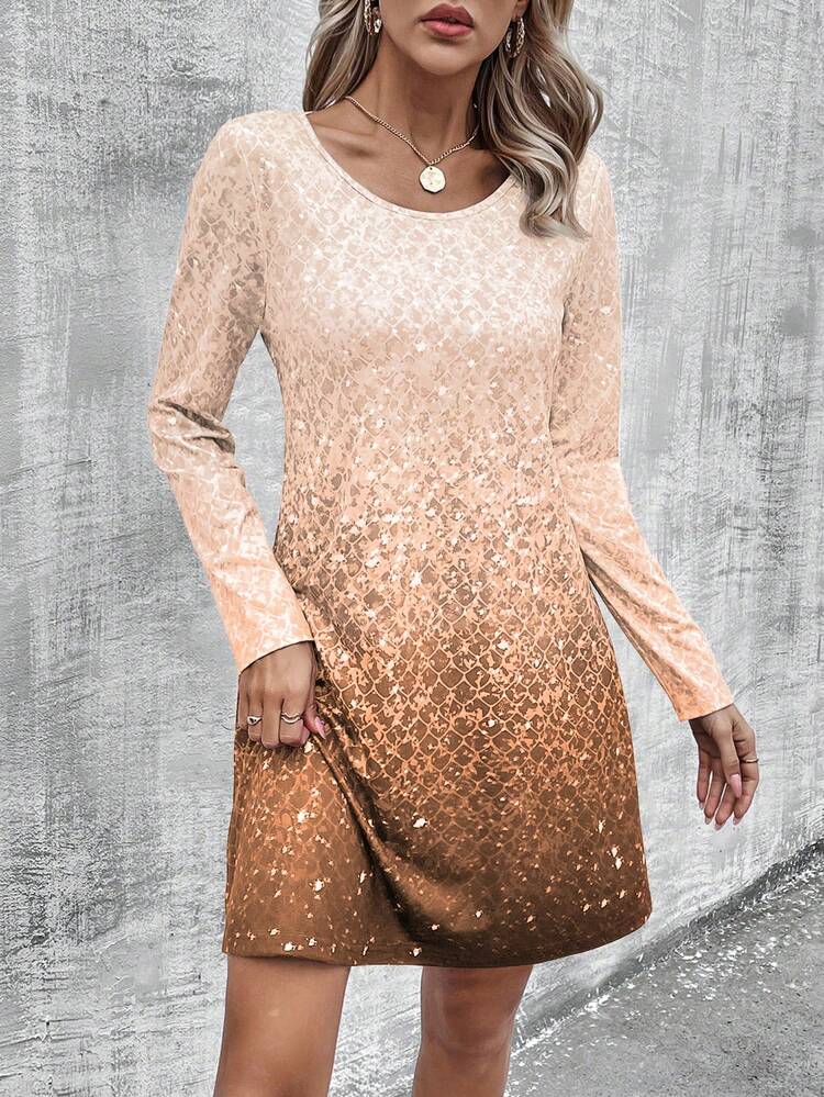 Gradient Round Neck Loose T-Shirt Dress