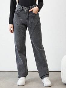 RueChic Teen Girls' Denim Pants With Pockets - Dark Grey - View 1