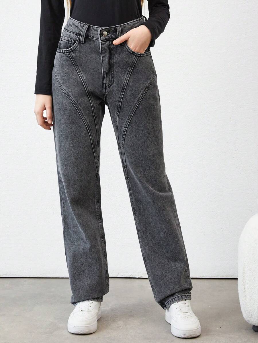 RueChic Teen Girls' Denim Pants With Pockets - Dark Grey - View 1