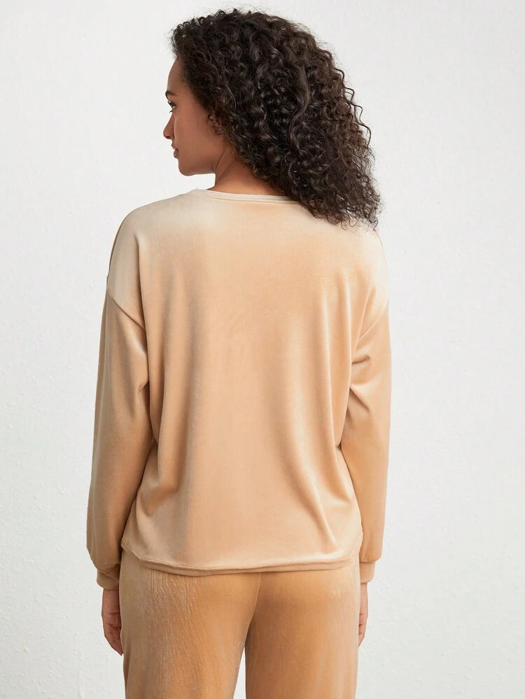 Leisure Cozy Warm Crew Neck Long Sleeve Top-Yellow