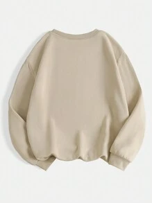 SHEIN EZwear 大碼和花印花毛絨衛衣 - 卡其色 - 查看 2