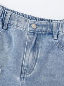 SHEIN Wildeya Tween dziewczynka Modny & Wygodna Szeroka nogawka Dżinsy Z Kwiat Patchwork Haft Dla Ulica Szyk Styl