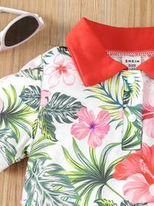 嬰兒男童植物印花短袖襯衫和短褲套裝 - 彩色 - 查看 7