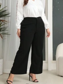 Mulvari Plus Size Solid Colored Slanted Pocket Suit Pants