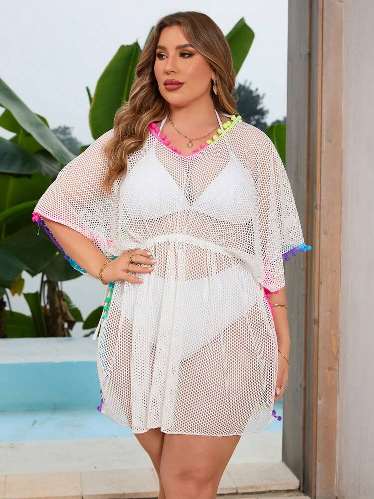 Plus Size Colorful Tassel Decorated Hollow Out Cover Up Wedding Summer