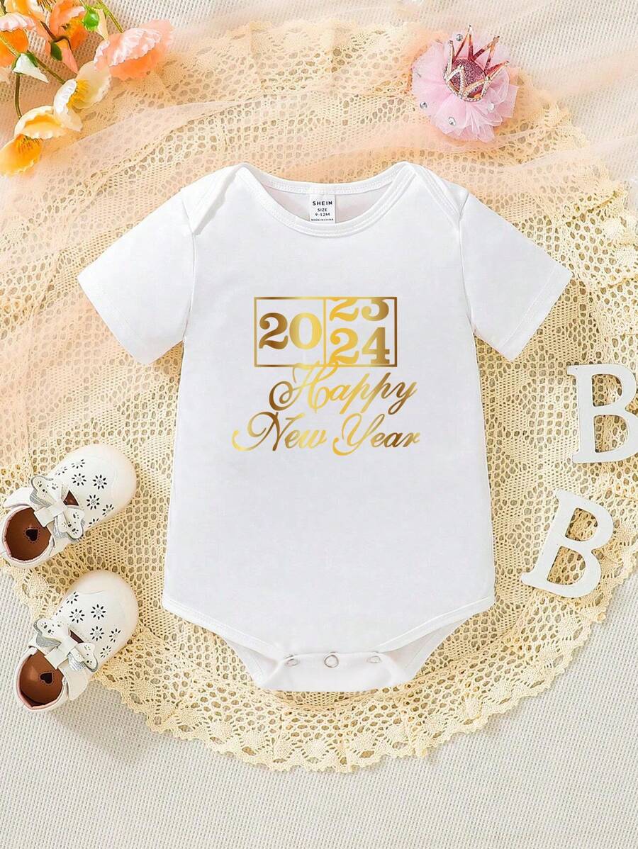 Baby Girls' Short Sleeve Bodysuit With Slogan Print - White - View 1