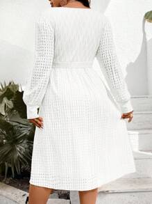 Celure Plus Size Wrap Belted Waist Dress - White - View 2
