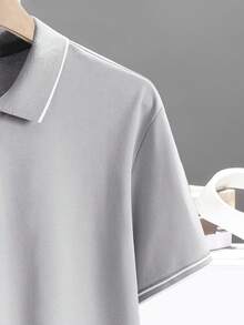 Camisa Polo De Manga Corta Para Hombre Con Puños Acanalados, Gris Claro - Gris Claro - Ver 3