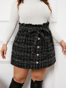 SHEIN Frenchy Women's Plus Size Button Detail Paperbag Waist Skirt - Black - View 4