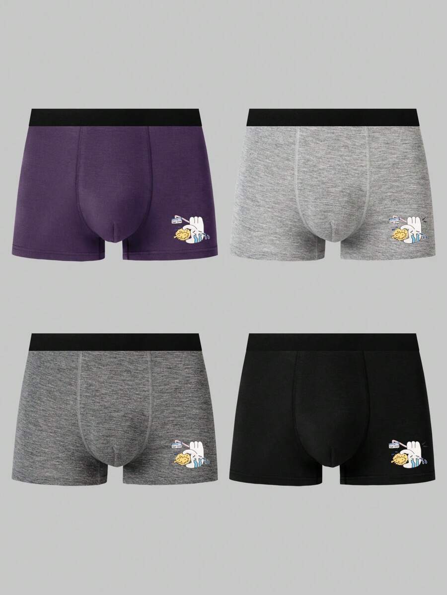 Men'S Cartoon Printed Boxer Briefs (4pcs/Pack) - Multicolor - View 1