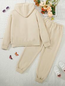 Tween 女孩相機和花卉印花連帽運動衫和慢跑褲兩件套 - 杏色 - 查看 2